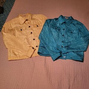 Vtg Choices Yellow & Turquoise Ruched Poly Blend Y2K  Womens Jackets Sz Lrg